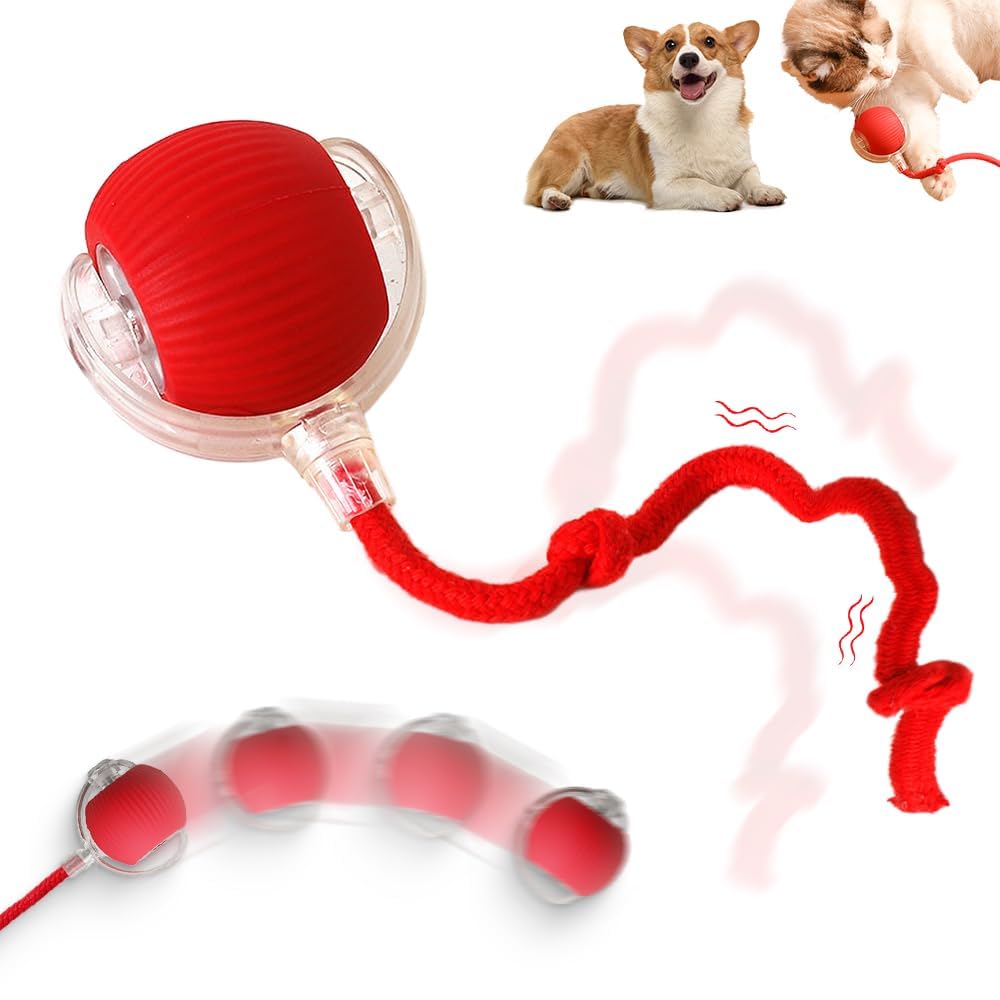 Interactive Rolling Dog Ball, 2025 Upgraded Version Automatic Rolling Ball Dog Ball Interactive Cat Toy Automatic Cat Toy Automatic Moving Dog Toy, 360° Intelligent Automatic Rolling Ball (Red)