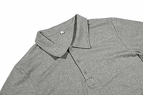 NITAGUT Polo Shirts for Men Long Sleeve Soft Cotton Collared Shirt, Heather Navy, Large