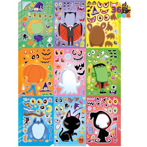 JOYIN 36 Pcs Halloween Make a Face Stickers for Kids, Halloween Crafts Party Supplies, Halloween Party Favor, Funny Stickers with 9 Designs, Halloween Games Classroom Art Activities Goodies Treats