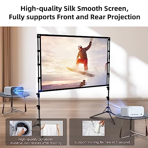 Projector Screen with Stand,84 inch Portable Projection Screen, Indoor Tripod Projector Screen 16:9 4K HD Rear Front Movie Screen with Carry Bag Wrinkle-Free Design for Home Theater Backyard Cinema