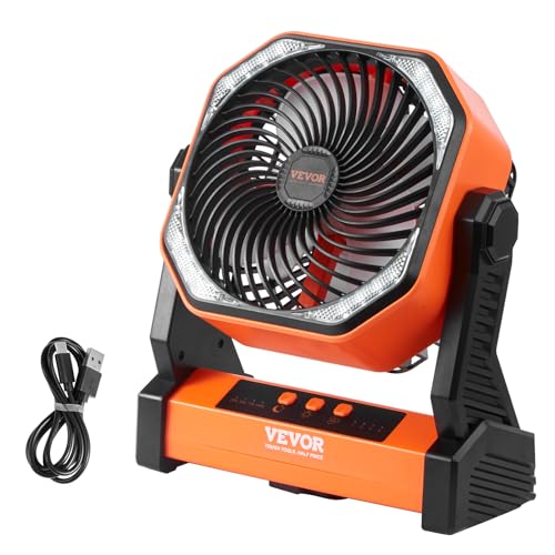 VEVOR 20,000mAh Camping Fan, 8 Inch Battery Operated Fan with LED Lantern, Rechargeable Fan Portable with 4 Speeds, 270°Head Rotation, Outdoor Tent Fan with Hook for Picnic, Barbecue, Fishing, Travel