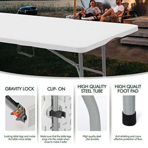 EDEBIBY 4FT 122cz Folding Table Portable Heavy Duty Plastic Fold-in-Half Utility Foldable Table White