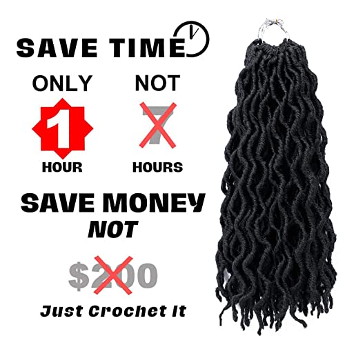 14 Inch Goddess Faux locs Crochet Hair 6 Packs/Lot Soft Gypsy Locs Wavy Crochet Braids Dreadlocks 3 Tone Curly Wavy Twist Braiding Hair Extensions African Roots Braid（#1B)