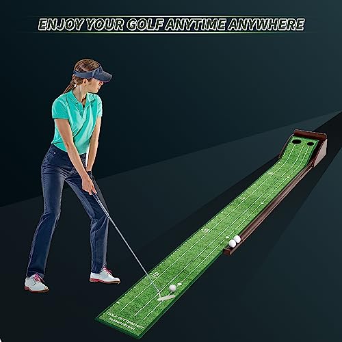 Eleko Meyar Golf Putting Mat, Portable Indoor Putting Green, includes Putting practice ball, Wrinkle-Free Mat, Solid Wood Construction – suitable for office, living room,outdoor, Golf Gifts