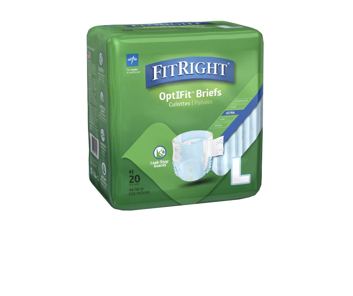 FitRight OptiFit Ultra Adult Briefs, Incontinence Diapers with Tabs, Heavy Absorbency, Large, 44 to 56", 20 Count