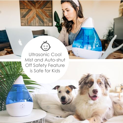 Crane Droplet Ultrasonic Small Air Humidifiers for Bedroom and Office, 0.5 Gallon Cool Mist Humidifier for Plants and Home, Humidifier Filters Optional, Blue and White