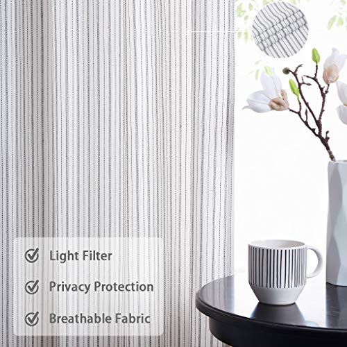 SXZJTEX Striped Cafe Kitchen Curtain Tiers Rustic Sheer Pinstripe Small Window Drapes Rod Pocket for Bathroom & Kitchen, Patio, Laudry 27 x 24, White/Black