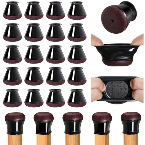 20 Pcs Chair Leg Floor Protectors for Hardwood Floors, Black Rubber Furniture Sliders with Felt, Silicone Furniture Leg Caps Covers, Fit Square Diameter (0.5" to 0.75")