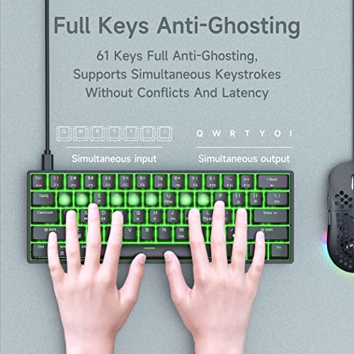 DIERYA DK61SE 60% Mechanical Gaming Keyboard, 61 Keys Anti-Ghosting, LED Backlight, Detachable USB-C, Ultra-Compact Mini Wired Keyboard with Brown Tactile Switch for Windows Laptop PC Gamer Typist