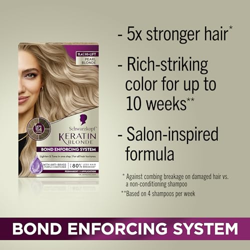 Schwarzkopf Keratin Blonde Hair Dye Pearl Blonde 11.4, Hi-Lift Permanent Color, 1 Application - Hair Color Enriched with Keratin, Lightens up to 4 Levels and Protects Hair from Breakage*