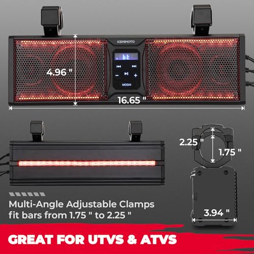 KEMIMOTO UTV Sound Bar 16 Inch SoundBar UTV Sound System SXS Speakers Bluetooth-Compatible with Multicolor LED Lighting Compatible with Polaris RZR Can-Am Defender Maverick X3 CFMOTO ZFORCE