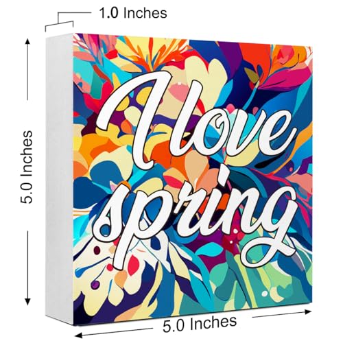 Spring Wooden Desk Sign,Funny Spring Sign,I Love Spring Wood Block Signs Desk Decor,Spring Decorations for Home Shelf Table Decor-1
