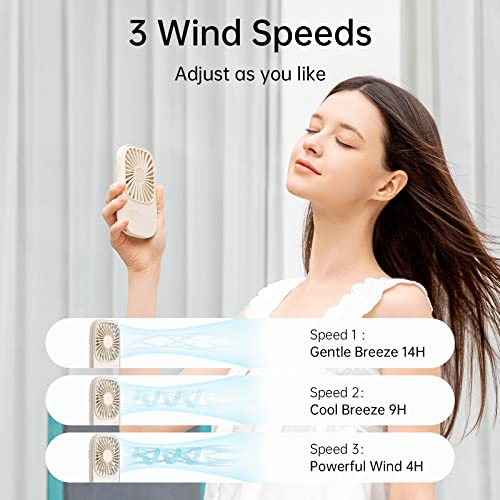 JISULIFE Handheld Mini Lash Fan with Bracket, Small Portable USB Rechargeable Personal Makeup/Eyelash Fan with 3 Speeds for Women Mom Girls Office Outdoor Travel Beige