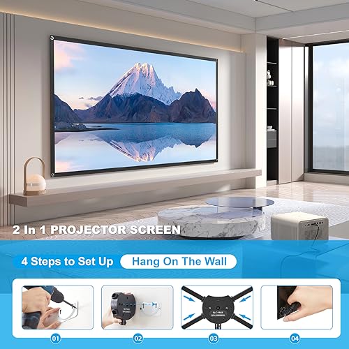 Portable Projector Screen with Stand, Outdoor Movie Screen, 80 Inch 16:9 Light-Weight, Mobile and Compact, Easy Setup and Carrying, Projection Screen with 1.2 Gain Glass Fiber, Idea for Home Cinema