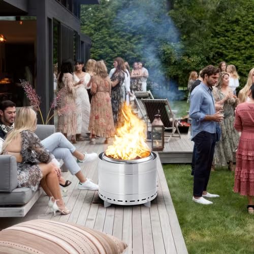 Panovue 19.5 inch Smokeless Fire Pit with Carry Bag, Stainless Steel Outdoor Smokeless Firepit, Wood Burning Fire Pits for Camping, Bonfire,Low Smoke Firepit for Outside(Black)
