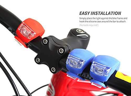 Malker Bicycle Light Front and Rear Silicone LED Bike Light Set - Bike Headlight and Taillight,Waterproof & Safety Road,Mountain Bike Lights,Batteries Included (2pcs Red & 2pcs Black)