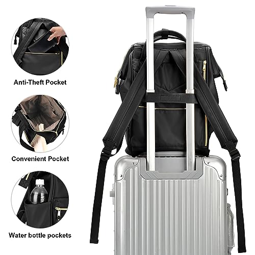 Kah&Kee Leather Backpack Diaper Bag Laptop Travel Doctor Teacher Bag For Women Man (Black II)