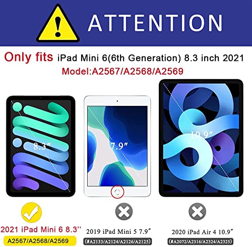 SIBEITU iPad Mini Case 2021 for Kids | iPad Mini 6 Case iPad Mini 6th Generation Case with Pencil Holder Stand | Slim Shockproof Protective Case Cover for iPad Mini 8.3 2021 Black & Blue
