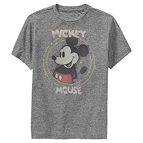 Disney Characters Happy Mickey Boy's Performance Tee, Charcoal Heather, Small