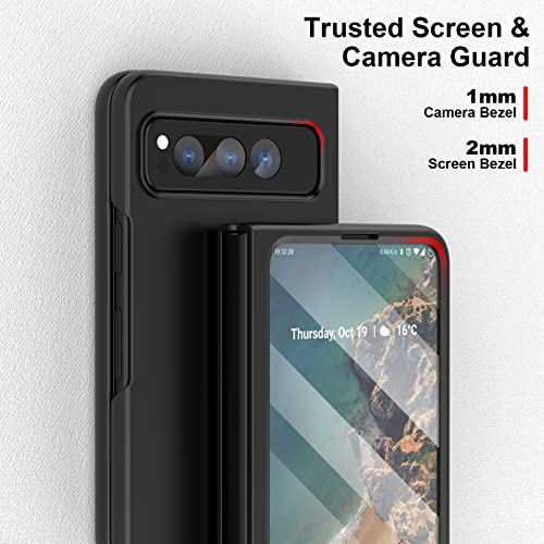 Compatible for Google Pixel Fold Case with Built-in Glasses Screen Protector,Full Body Protection Hard PC Slim Shockproof Protective Phone Case for Google Pixel Fold 5G 2023 (Black)