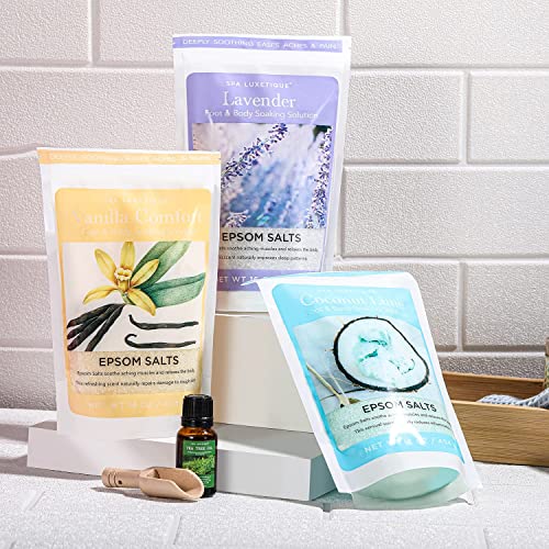 Epsom Salts for Soaking, Spa Luxetique Bath Salts for Women Gifts Set with Lavender, Vanilla and Coconut Scent Bath Set with Tea Tree Oil Gifts for Mom Mother's Day Gifts