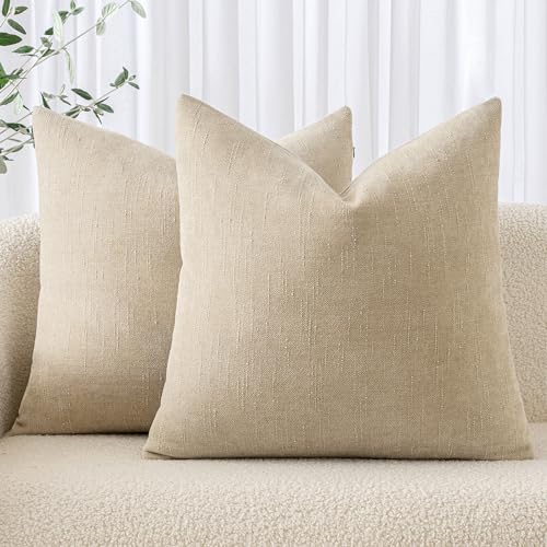 MIULEE Pack of 2 Decorative Throw Pillow Covers Soft Chenille Throw Pillows Solid Textured Cushion Covers for Couch Sofa Bedroom Living Room 24x24 Inch, Taupe Grey