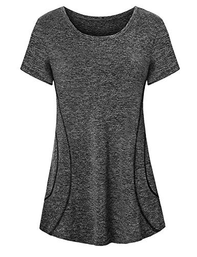 Fitness Yoga Shirts Tops for Women,Cucuchy Juniors Workout Clothes Cute Short Sleeve Round Neck Casual Tee Shirt Flowy Athletic Wear Fast Fit Hiking Running Sport Clothing Funny Outfit Black M