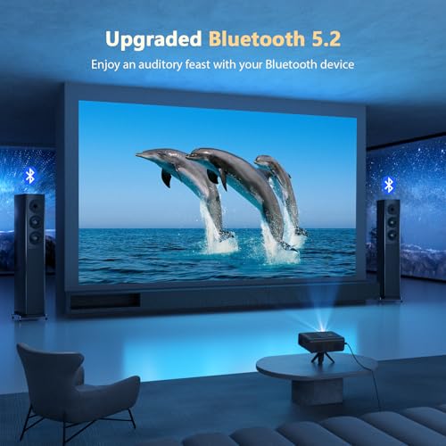 [Built-in Apps & Auto Focus/Keystone] 4K Smart Projector with WiFi and Bluetooth, VOPLLS 600ANSI Native 1080P Outdoor Projector, 50% Zoom Home Theater Movie Projector for Bedroom/iOS/Android/PPT