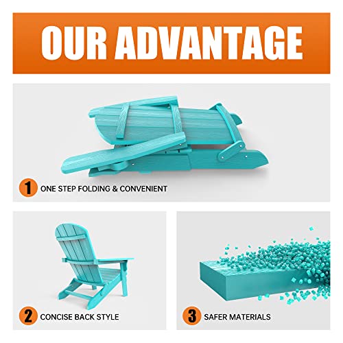 YEFU Adirondack Chair, Oversized Plastic Adirondack Chair Folding Outdoor Chairs with Cup Holder, Lawn Chair with Weather Resistant for Outside Deck Lawn Garden, Weight Capacity Up to 400 Lbs –Aruba