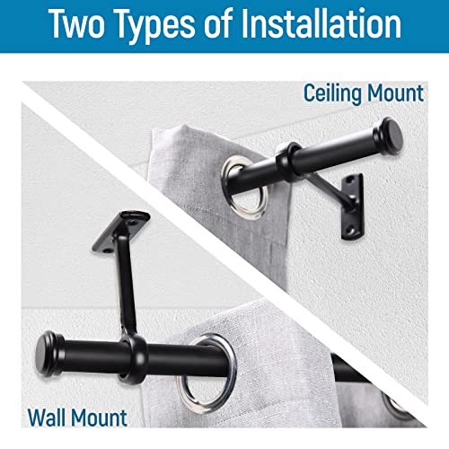 1 Inch Curtain Rods, Black Curtain Rods, Curtain Rods for Windows 18 to 28, Outdoor Curtain Rod for Patio, Wall Mount & Ceiling Mount, Adjustable Curtain Rod, Room Divider Curtain Rod (18” to 28”)