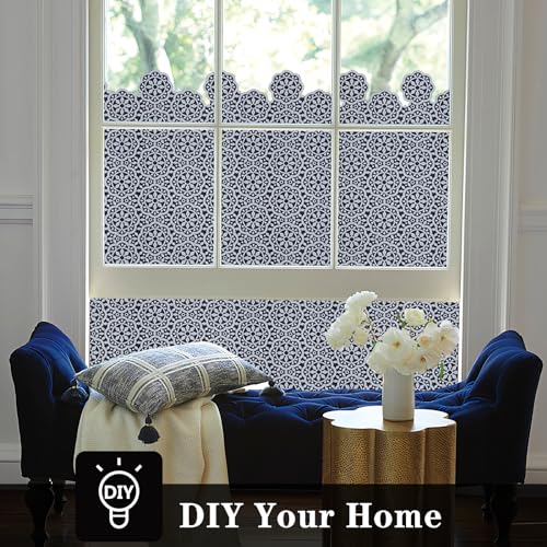 ConCus-T Blackout Privacy Window Film Full Shade Opaque UV Resistant Static Cling Window Film Non-Adhesive Removable Film Home Office Decor, Black Snowflake Lace Frosted Design, 11.81" x 78.74"