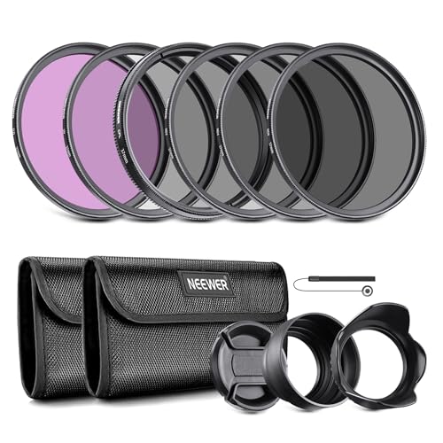 NEEWER 37mm ND Lens Filter Kit: UV, CPL, FLD, ND2, ND4, ND8, Lens Hood and Lens Cap Compatible with Canon Nikon Sony Panasonic DSLR Cameras with 37mm Lens