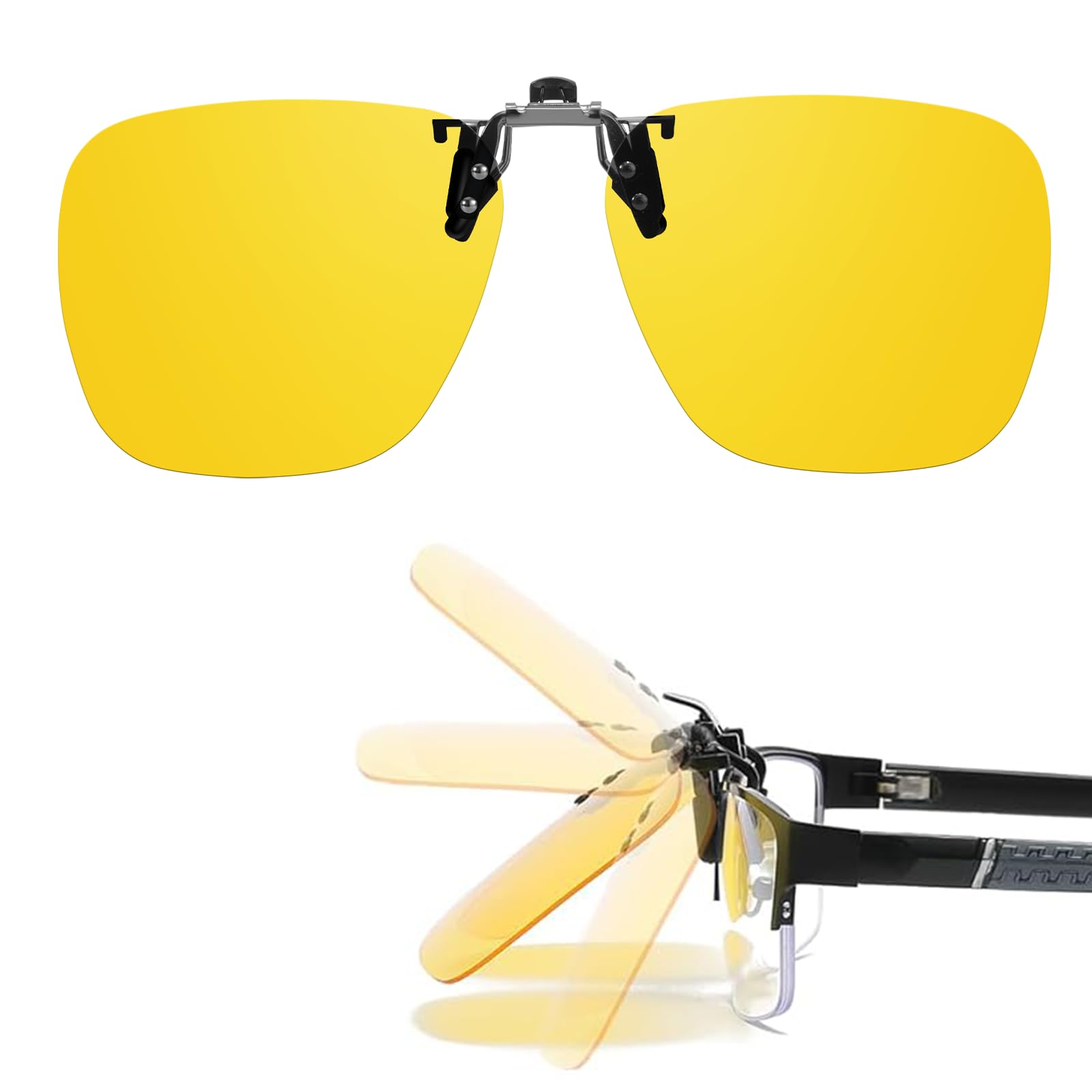 TJUTR Night Driving Clip On Glasses, Polarized Anti Glare Night Vision Glasses to Wear Over Prescription Glasses