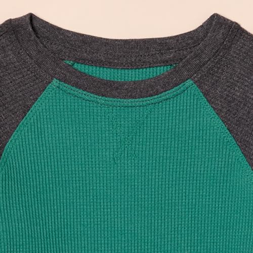 Amazon Essentials Boys' Long-Sleeve Knit Thermal T-Shirt, Pack of 3, Black/Ecru Mountain/Turquoise Green, Small