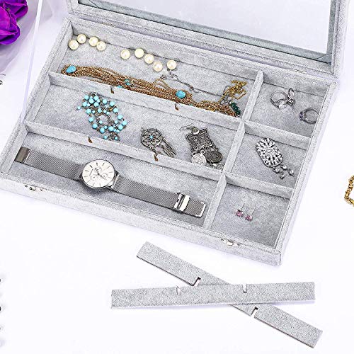 Wudygirl Velvet Jewelry Organizer 2 Layer Jewelry Box Rings Earrings Necklace Organizer Tray Stackable Grid Removable Case Clear Lid（2 Layer）