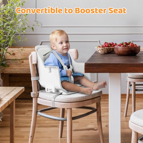 Ezebaby Folding Wooden High Chairs, 3-in-1 Convertible Baby High Chair, Dining Booster Seat, Toddler Chair, Easy Clean High Chairs for Babies and Toddlers with Large Adjustable Tray- Solid White