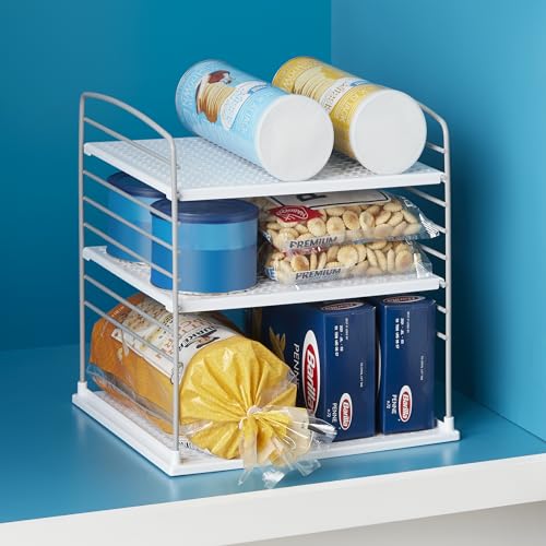 YouCopia UpSpace Cabinet Box Organizer, Adjustable Kitchen and Pantry Shelf for Plastic Wrap and Foil Storage, Extra Large, White