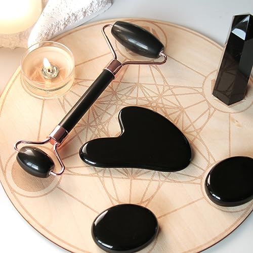 BAIMEI Jade Roller & Gua Sha Set Face Roller and Gua Sha Facial Tools for Skin Care Routine and Puffiness, Self Care Gift for Men Women - Black