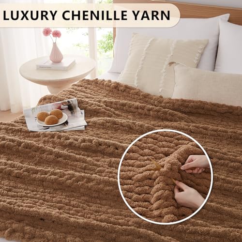 L'AGRATY Chunky Knit Blanket Throw - Soft Chenille Yarn Throw Blanket 50x60: Handmade Thick Cable Knit Crochet Blanket - Large Knit Blanket Chunky Rope Knot Throw Blanket for Couch Sofa Bed Home Decor