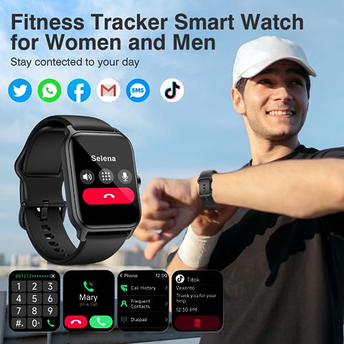 Smart Watches for Women and Men, iOS Android Phones Compatible, Waterproof Fitness Tracker Smart Watch with Call, Alexa, Heart Rate/Spo2 Monitoring, Sleep Tracking, Gifts Ideas, 1.8 Inches (Black)