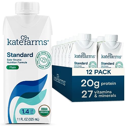 KATE FARMS Organic 1.4 High Calorie Nutrition Shake, Plain, 20g Protein, 27 Vitamins and Minerals, Meal Replacement, Protein Shake. 11 oz (12 Pack)