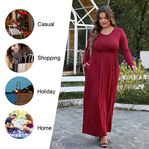 LONGYUAN Womens Long Sleeve Casual Dresses Plus Size Dress Maxi Loose Elastic Swing Dress Fat Blue XL