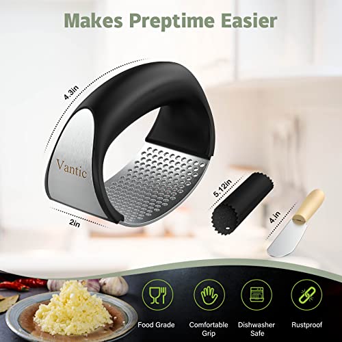 Vantic Garlic Press Rocker - Stainless Steel Garlic Mincer Garlic Crusher, New Innovative Garlic Chopper with Peeler and Scraper for Smash Garlic