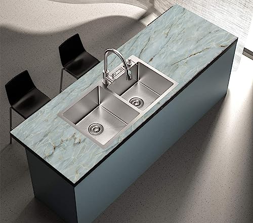 Yancorp Green White Contact Paper Removable Wallpaper Peel and Stick Countertops Waterproof Marble Wallpaper Self-Adhesive Peel and Stick Backsplash for Cabinets Kitchen