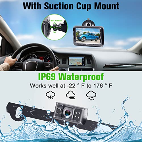 Rohent Backup Camera Monitor HD 1080P Night Vision Waterproof Car Truck License Plate Back Up Rear View Reverse Cam Kit DIY Gridlines R1