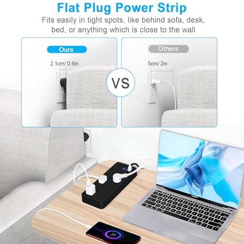 Asamoom 15 FT 14-in-1 Power Strips with Surge Protection 1700J,10 Outlets with 4 USB Ports (1 USB C) Long Extension Cord with Multiple Outlets 16Awg 1625W/13A Flat Plug Power Strip Protector Black