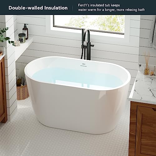 FerdY Nami 67" Acrylic Freestanding Bathtub, V Shape Freestanding Soaking Acrylic Bathtub, Modern White, cUPC Certified, Chrome Drain and Classic