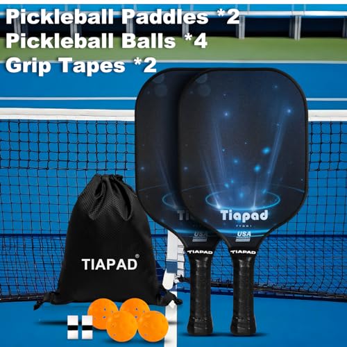 Tiapad Pickleball Paddles Set of 4/2, USAPA Approved Pickle Ball Paddle Set of 4, Fiberglass Pickle Ball Rackets 4 Pack, PP Honeycomb Core, Lightweight for Beginner (2Black2White)