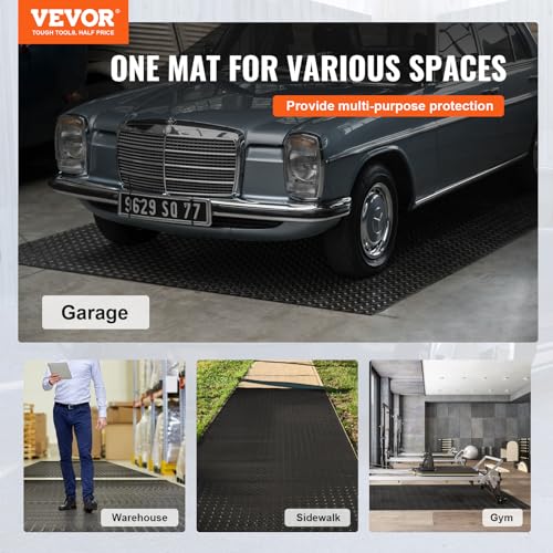 VEVOR Garage Floor Mats, 2 Rolls x 14.7 x 3.6 Ft PVC Garage Flooring Roll, Non-Slip Diamond Texture, 123.14 sq.ft Covering Space, Black Garage Mats for Under Cars, Garage Industry Gym