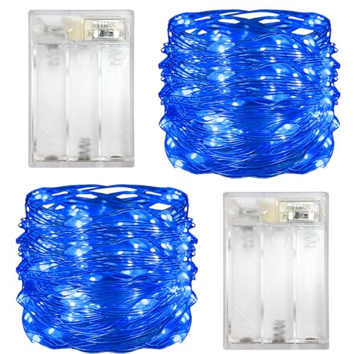 Yalilong 2 Pack with Timer Function Battery Operated Dewdrop Led Lights,Mini Fairy Lights for Home Parties Christmas/Halloween Holiday Decoration,6 Hours on/18 Hours Off,30 LEDs,10 Feet (Blue)